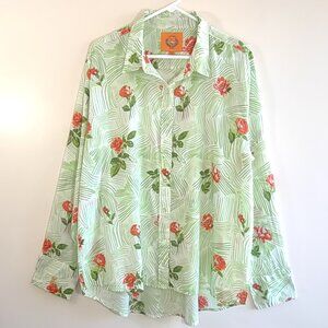 Coniglio Palm Beach Classic Button Down Cotton Voile Blouse Floral Beach Boho OS
